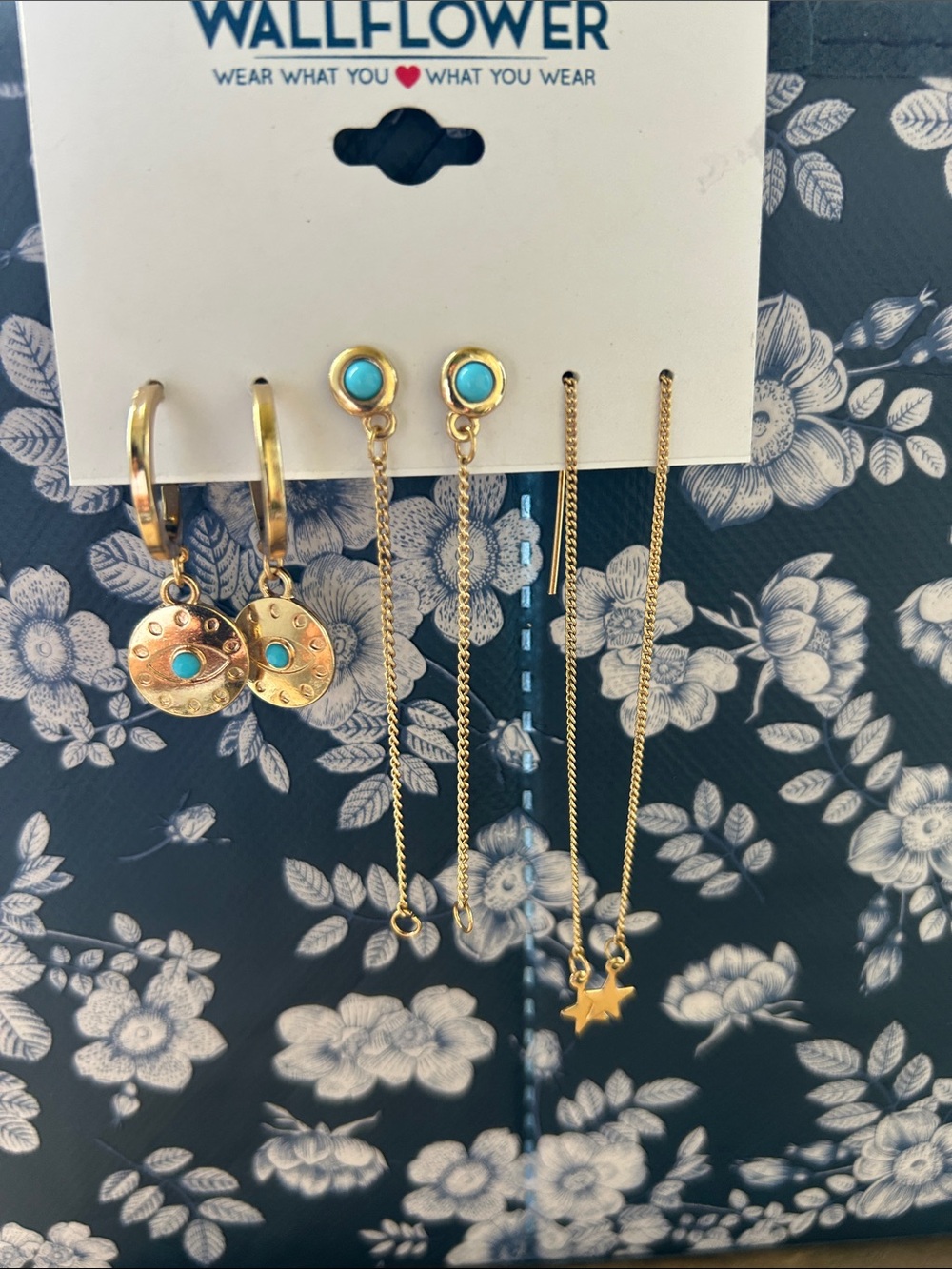 Wallflower Gold & Turquoise 3-Pair Earring Set